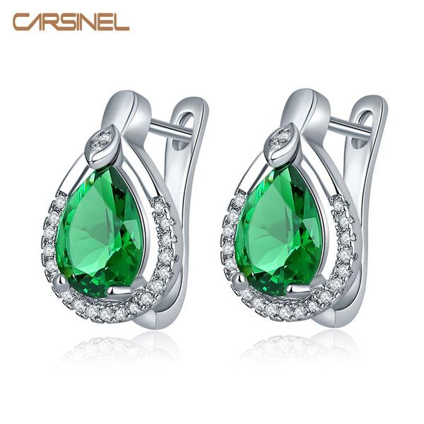 

hoop & huggie carsinel trendy water shape colorful stone earrings sliver color cubic zircon jewelry earring for women er0276, Golden;silver