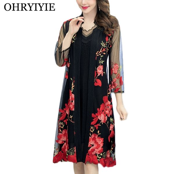 

ohryiyie plus size 5xl thin embroidery cardigan sweater women poncho summer fashion floral knit sweater female outwear coat y200720, White;black