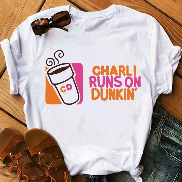 

vogue t shirts women's clothes charli damelio ice coffee graphic print tshirt camisetas mujer harajuku shirt hip hop t-shirt, White