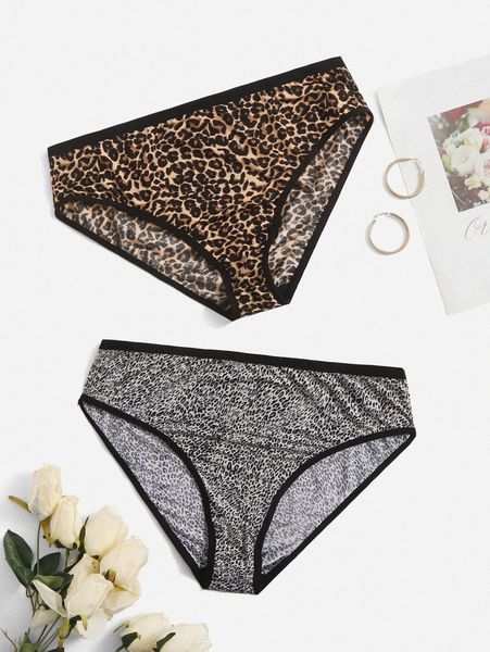 

2pack plus leopard panty set u9ry#, Black;white