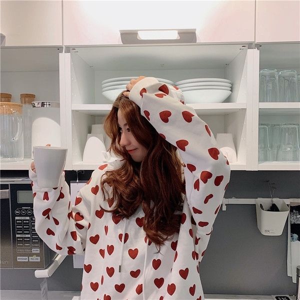 

rr7j6 early autumn new love print loose bfstyle student hooded super cec women trendy pvuml sweatercoat for sweatersweater coat w, Black