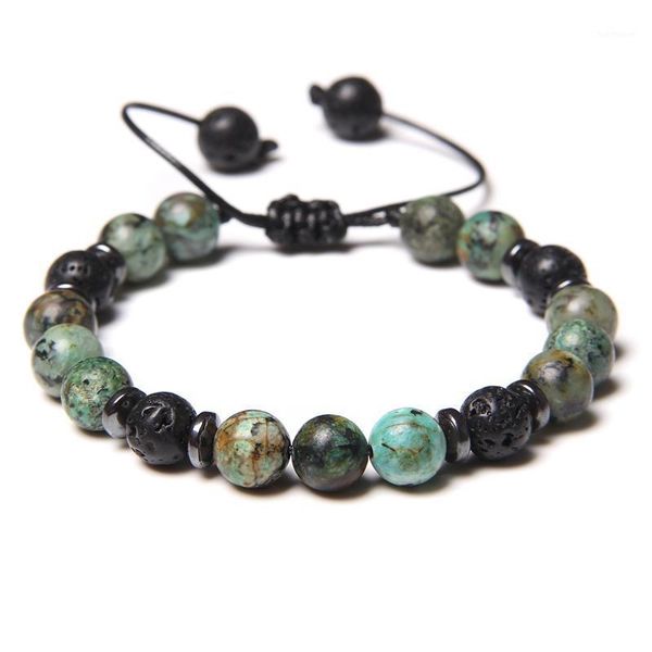 

8mm african turquoises stone beads bracelet adjustable woven bracelets men natural black lava rock pulsera women yoga jewelry1
