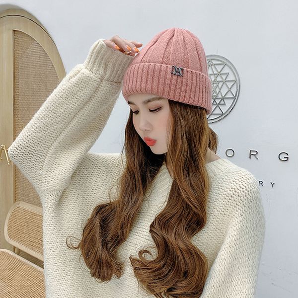 

beanie/skull caps cap wig one-piece women's fashion long curly hair net red knitted hat bonnets for women designer hats, Blue;gray