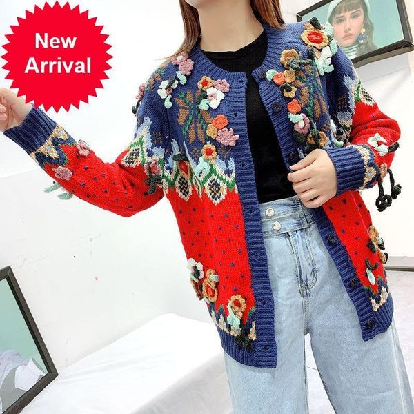 

wintery 2021 new vintage runway loose red luxury shreds cardigan fashions the neck floral embroidery female nightgown birthmark y9a1, White;black