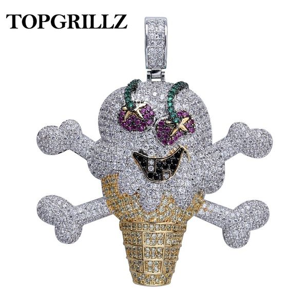 

rillz corsair skull skeleton pendant necklace iced out bling cubic zircon hip hop gold silver color men charms chain jewelry 201013