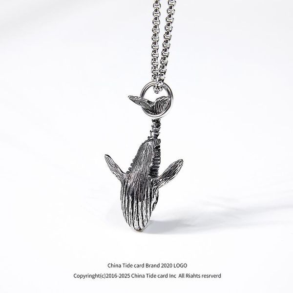 

trendy whale dolphin pendant necklace vintage hiphop personality necklace for men boys jewelry, Silver
