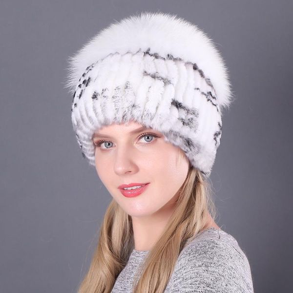 

beanie/skull caps winter fur hat for women real rex hats with flower knitted beanies high-end cap, Blue;gray