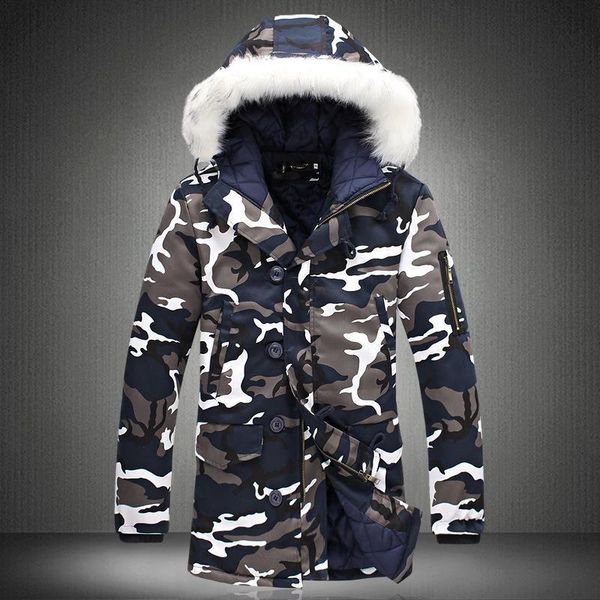 

plus size winter coat men parka homme 5xl camouflage parka mens winter jacket men big fur collar fashion middle long coats, Black