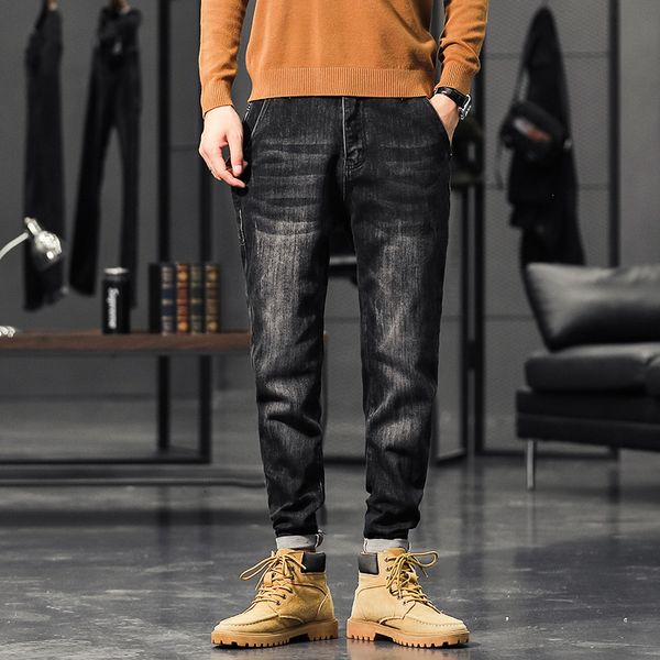 

2021 new korean style fashion men jeans casual elastic slim fit cotton denim trousers streetwear vintage designer youth pencil pants yhrk, Blue
