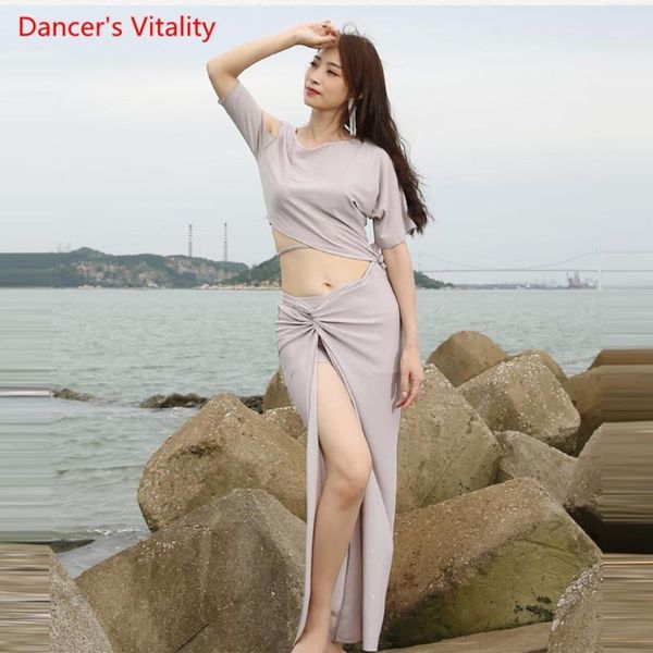

new women 2 piece bellydance suit team summer dance practice team cothes mesh long skirt skirt, Black;red