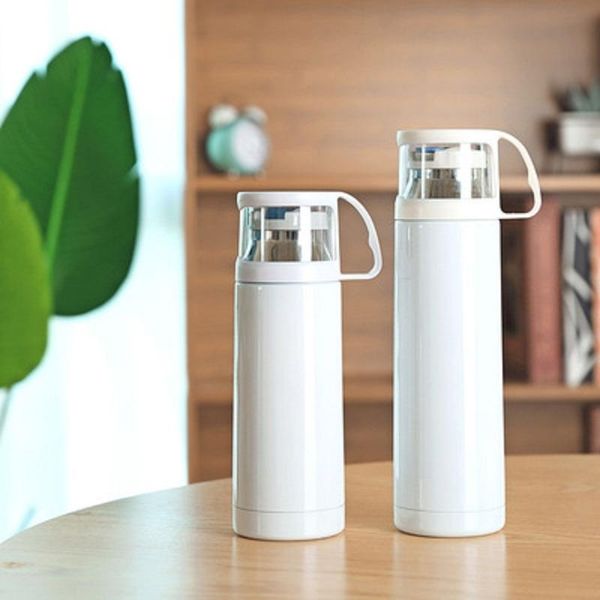 MDF sublimazione vuoto 350ml 500ml tazza thermos per trasferimento di calore fai da te tazza in acciaio inossidabile 304 trasparente coperchio bianco e nero thermos cu258f