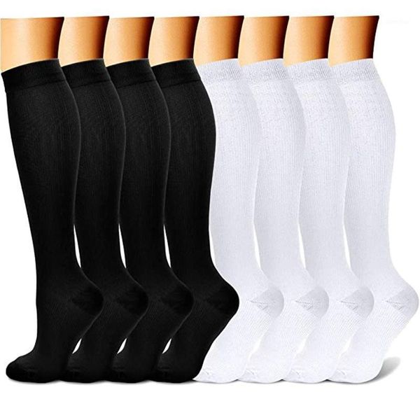 

8pair/lot compression socks for women & men black white sport circulation 15-20 mmhg support for athletic running cycling1