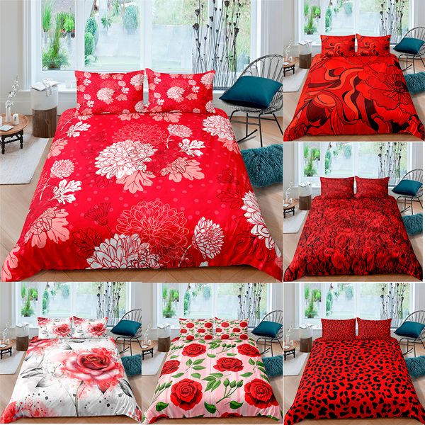 

zeimon 3d red bedding sets xmas duvet cover set quilt cover and pillow shams rose flower 2/3pcs christmas design bedclothes