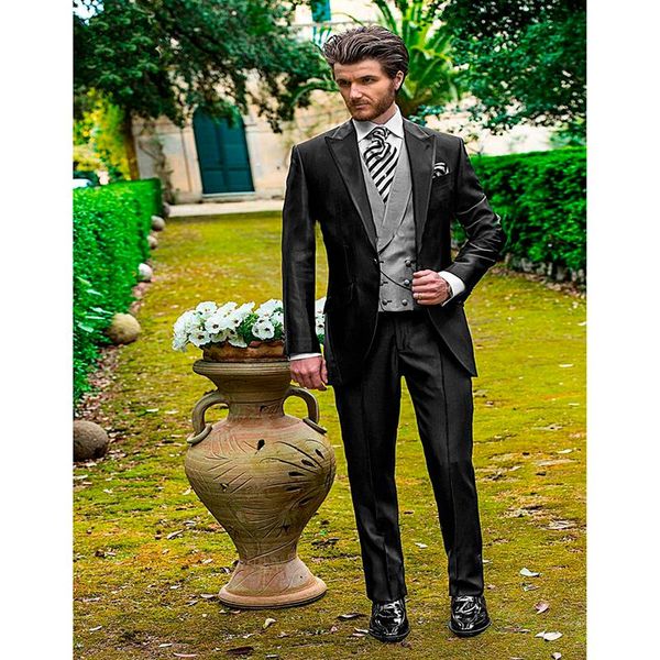 

men's suits & blazers 3 pieces charcoal wedding men suit peaked lapel italian mens grooms tuxedos (jacket+pants+vest), White;black