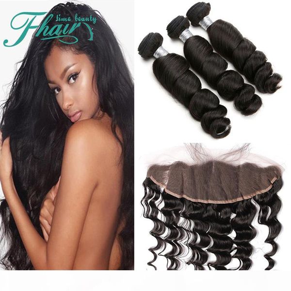 

горячий ear продажа 13x4 для уха полного шнурка frontals с малазийским волосом пучки 4шта lot освобождает волну волос соткать с кружевом фро, Black