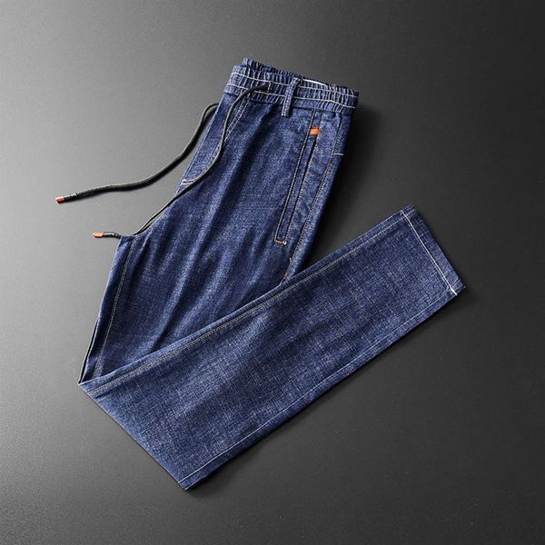 

new men's elastic drawstring jeans in autumn and winter, Blue