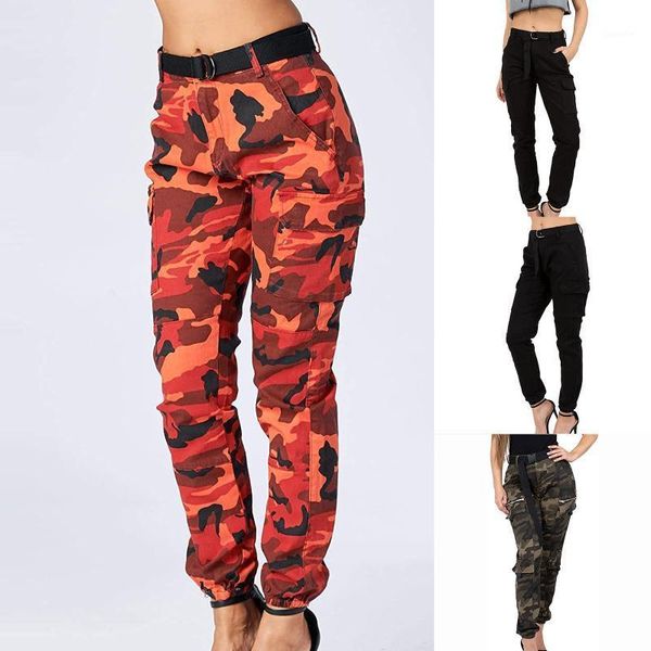 

women's high waist sport pants women slim fit jogger cargo camouflage printed pants for with matching belt femme pantalon1, Black;white