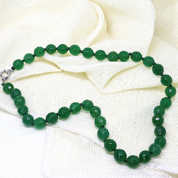 

8,10,12,14mm green natural stone dyed jades chalcedony faceted round women necklace fashion elegant jewelry making 18inch b1507, Silver