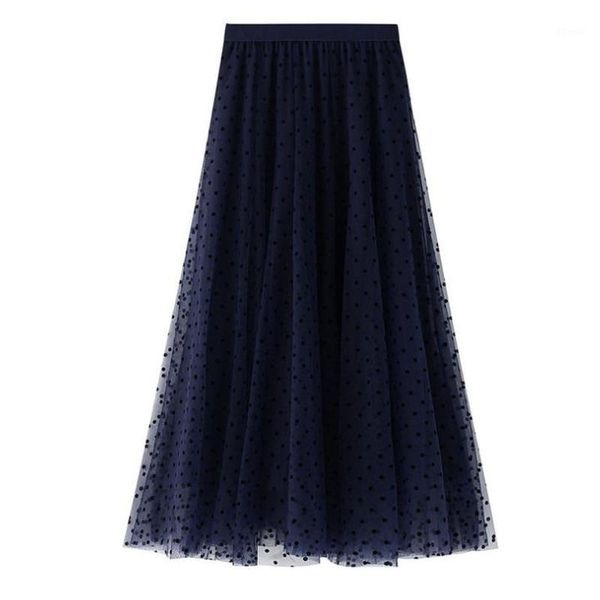 

skirts summer mesh women pleated skirt black high waist a line tulle vintage pola dot long maxi tutu jupe femme faldas1