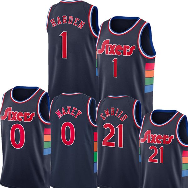 

2022 joel 21 embiid jerseys jame 1 s harden tyrese 0 maxey city basketball jersey allen 3 iverson shirt, Black;red