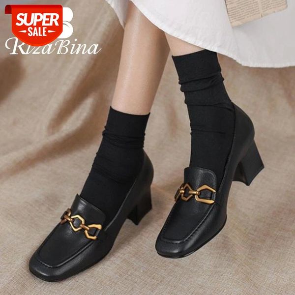 

rizabina women high heel shoes real leather metal chain women pumps fashion party shoes spring footwear size 34-39 #3t4g