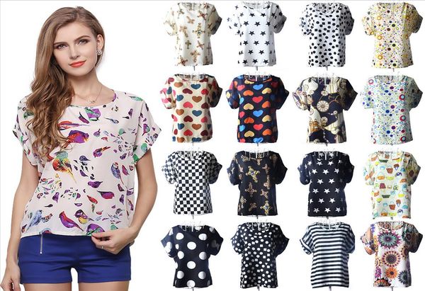 

big dot blouse summer short sleeve women chiffon blouse casual shirts thin women blusas solid floral geometric blouses, White