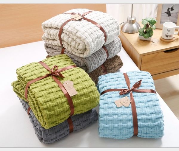 

simple japanese geometric leisure cotton soft blanket knitted blankets thin warm plaid sofa decorative blanket 120x180cm