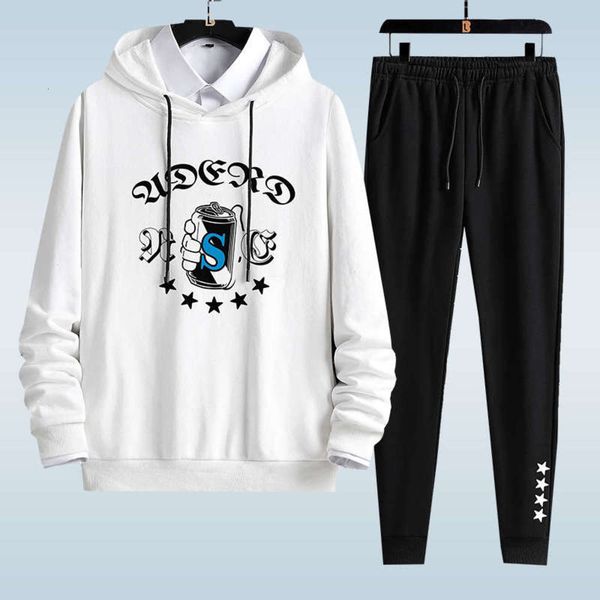 

hooded men's plus man size fat sweater long sleeve autumn sports pants set, Gray