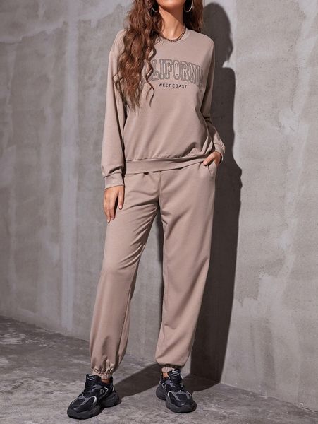 

letter graphic drop shoulder pullover & sweatpants v0bo#, White