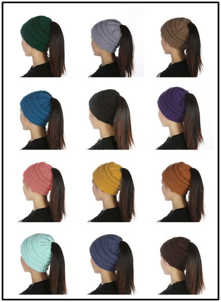 

2020 winter ponytail beanie skull hat women warm high ski outdoor gift girls knitted beanies caps cap outdoor hats warm bun cap skullie xinl, White;black