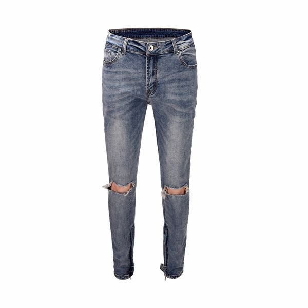 

classical straight hip hop hole jeans for men skinny trousers blue color pants kg-294