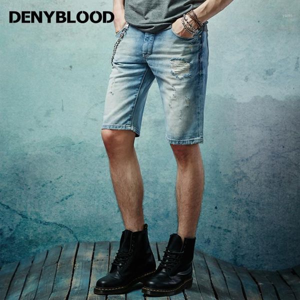 

denyblood jeans mens distressed jeans ripped short pants denim hole patchwork vintage capris casual shorts bermuda 14507s1, Blue