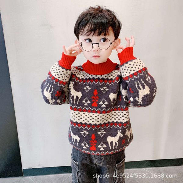 

2020 sweater boys' children's elk thickened t-shirt baby's loose christmas new year's et, Blue