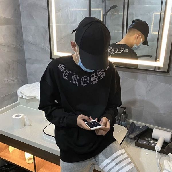

autumn fast hand red net the same section of crohn heart long sleeved clothes men social spirit boy student brand kwai coat, Black