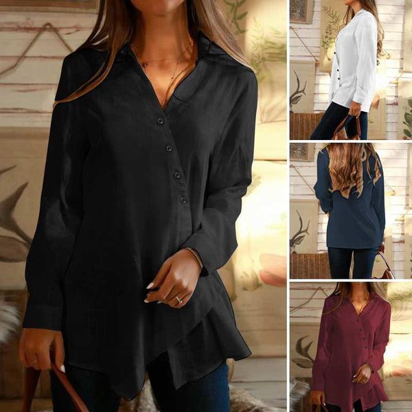 

women's blouses & shirts fashion button asymmetrical blouse 2021 zanzea casual long sleeve blusas female v neck tunic plus size top, White