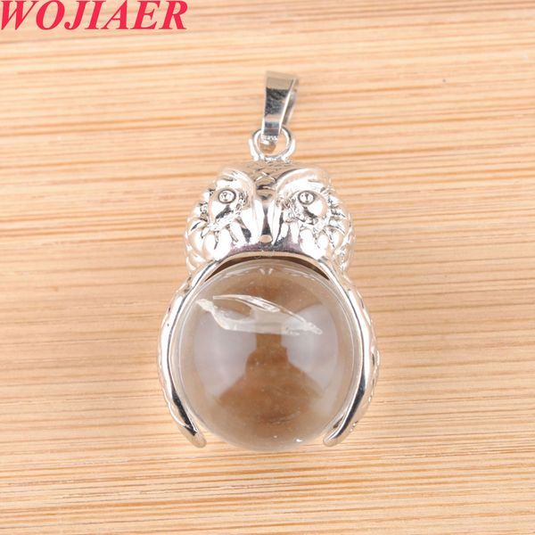 

wojiaer natural stones pendants necklaces crystal cute owl white quartz round ball bead pendant women jewelry gift do9186, Silver