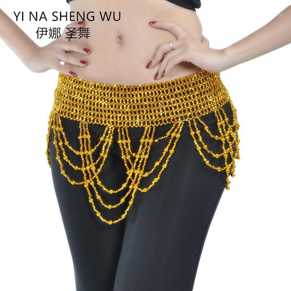 

lady women bohemian gypsy belly dance chain beaded big wave waist chain belly dance performance belt props 2 color1, Black;red