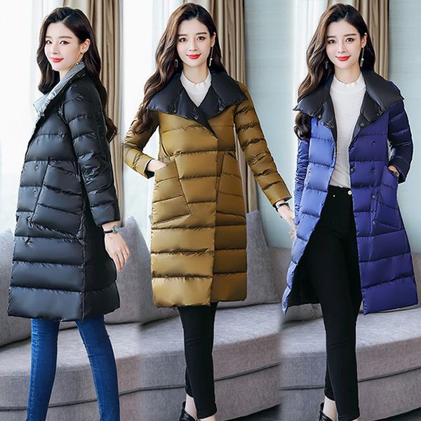 

2020 autumn and winter mid-length winter women's stand-up collar double-sided wear women's down jacket women 5xl, Black