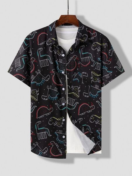 

men random cartoon dinosaur print shirt without tee x6m6#, White;black