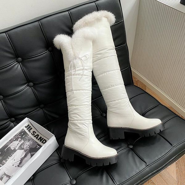 

new winter style warm over knee boots snow boots feather women's waterproof true fur non-slip snow warm shoes, Black
