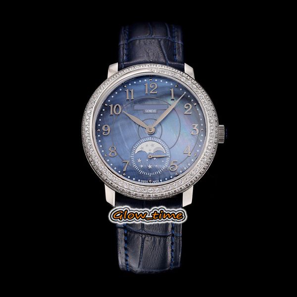 

pff version 41mm moon phase blue dial eta a2824 automatic mechanical 4968r-001 mens watch silver diamond case leather designer watches, Slivery;brown