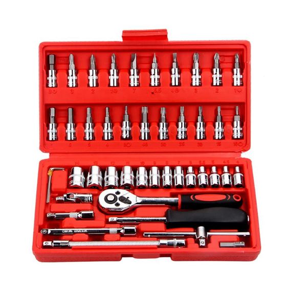 

car repair tool 46pcs 1/4-inch socket set car repair tool ratchet torque wrench combo tools kit auto repairing set