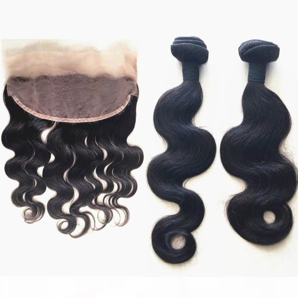 

brazilian body wave virgin hair bundles with 13 x4 inch lace frontal closure unprocessed human hair weave weft extensions, Black;brown
