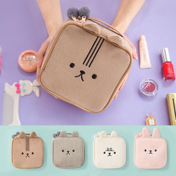 

square portable cosmetic bag plush make up cases organizer travel toiletries storage makeup bag for women girls