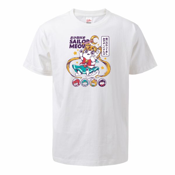 

sport sailor meow men t shirts 2020 summer tees 100% cotton japan anime sailor moon short sleeve cat cutet-shirts streetwear