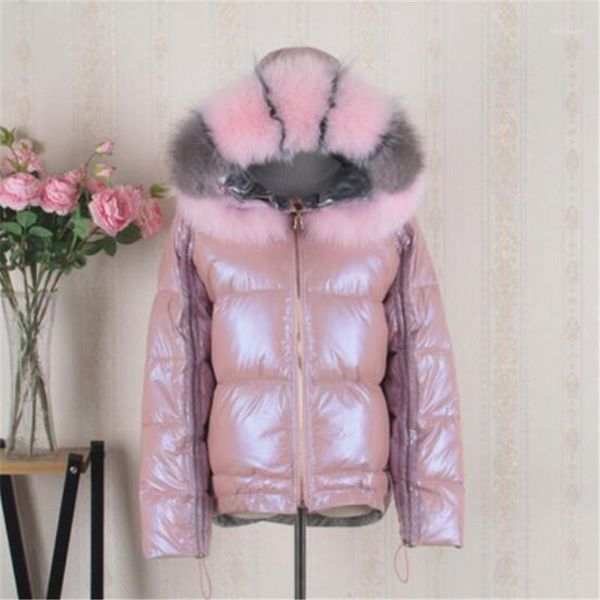 

real fur coat natural fur collar 2020 winter jacket women loose short down coat white duck down jacket thick warm parka1, Black