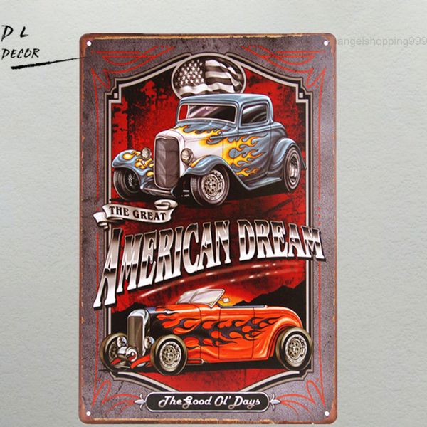 

dl- american dream tin sign od vintage car metal poster print garage shabby chic wall decor bar diner home decor
