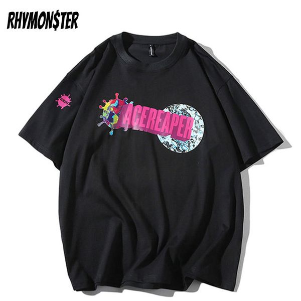 

rhymonster graffiti printed funny t-shirts oversize hip hop t shirt streetwear summer harajuku short sleeve t-shirt tees 1021, White;black