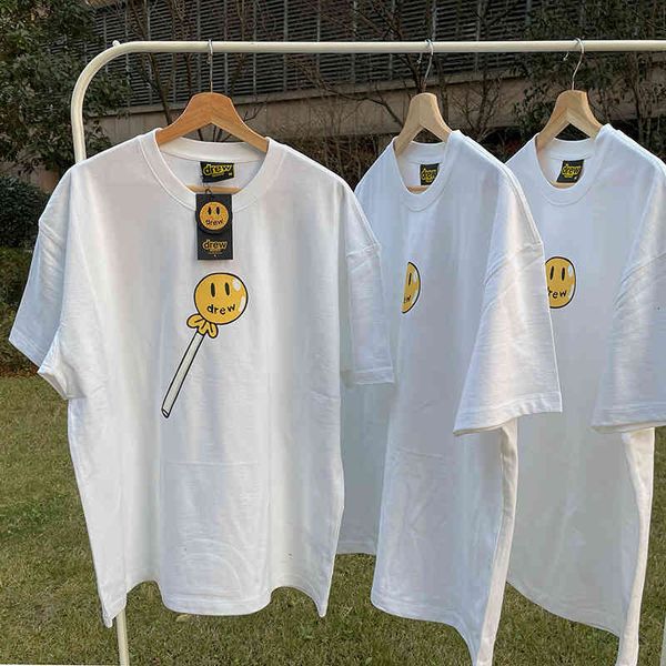 

men's t-shirts drew short sleeve house white couple gof high street crew neck fashion brand lollipop smile t-shirt rc6u, White;black