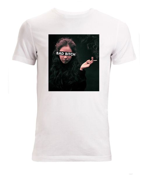 

sport new fashion cool casual t shirts bad bitch smoking cigarette p art men's (woman's available) t shirt white summer tee shirt